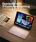 GreenLaw for iPad 11th(A16,2025)/10th(2022) Generation Case with Keyboard, Magic-Style Keyboard Stand, 7 Color Backlit, Stain-Resistant Surface, Multi-Touch Trackpad, Blush Pink