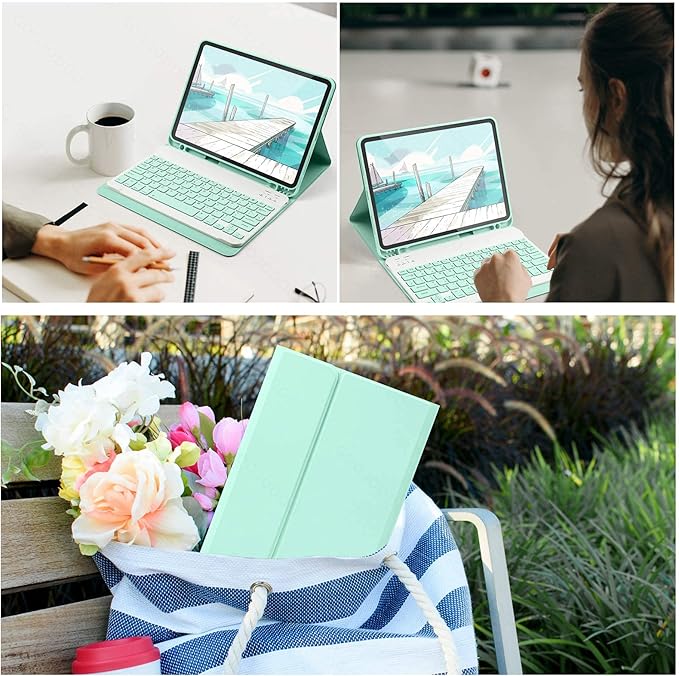 AnMengXinLing Keyboard Case for iPad mini 7th(A17 Pro) 2024/Mini 6th Generation with Mouse,Case for iPad mini7/mini6 with Detachable Wireless Keyboard Pencil Holder Slim Smart Cover, Purple