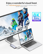 NOVOO USB C Docking Station Dual Monitor for Laptop, 14 in 1 Hub Adapter Thunderbolt 3 to Dual 4K60 HDMI+8K30 DP USB C/A Data 100W PD RJ45 SD/TF