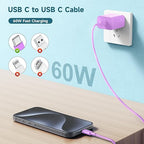 60W USB C to C Cable [3Pack] iPhone 15 Fast Charging Cable,6ft Long USB-C to USBC Power Cord for iPhone 16/15 Pro Plus Pro Max, MacBook Pro Air/IPad/iPad Pro 12.9/11,AirPods 4(Purple)