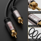 RCA Cable 100FT, 2RCA Male to 2RCA Male Stereo Audio Cable,【Oxygen-Free Copper, Hi-Fi Sound, Double Shielded】 2 RCA Car Audio Subwoofer Cord for Home Theater, HDTV, Amplifier, Hi-Fi System, Speaker