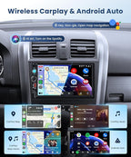 2 DIN Car Stereo Wireless Carplay&Android Auto, USB-C Head Unit 7” Touch Screen Car Radio Volume Knob Bluetooth EQ FM Mirror Link Double USB-A TF +Rearview Camera