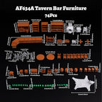 74 Pcs Tavern Bar Furniture RPG Terrain Set – Detailed DND Accessories for Tabletop Role-Playing – Miniature Props for Dungeons and Dragons, TTRPG Maps, and Wargame Campaigns – AF634A