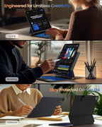typecase Edge+ Keyboard Case for 2024 iPad Pro 13-inch (M4),Black Keyboard with Litchi Grain Protective Case,Portrait & Typing Modes,Built-in Trackpad,11-Color Backlight,Magnetic Stand,Pencil Holder