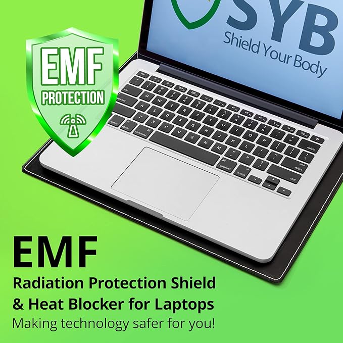 Shield Your Body - Laptop Lap Pad with SaferBody™, Anti Radiation Shield & Heat Shield Pad, EMF Blocker Laptop Pad for Up to 14in.Wide Device (13.8 x 10.7 inches), Jet Black PU Leather Color