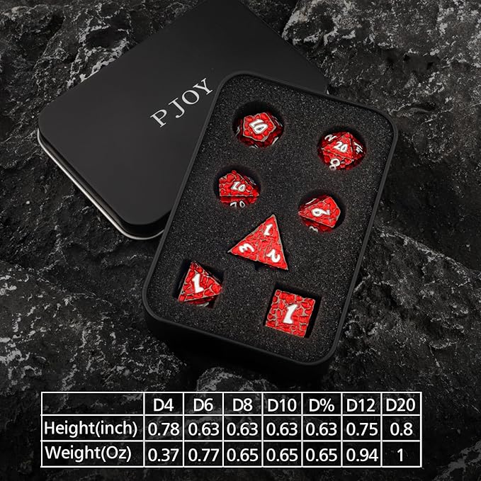 PJOY Metal D&D Dice Set for Dungeons and Dragons Dice with Case Meteorite Black Red 16mm Role Playing Cool DND Gifts for Players DM Board Game Masters