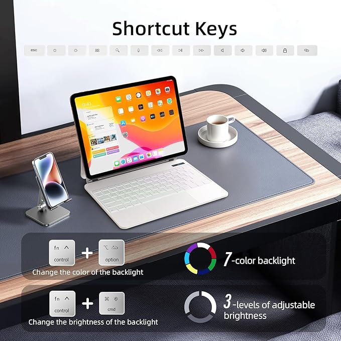 for iPad Air 13 inch case Keyboard M3 2025 & M2 2024,Magic Keyboard for iPad Pro 12.9 (6th,5th,4th,3rd Gen),Magnetic Attach,Multi-Gesture Trackpad,7-Color Backlit,Shortcut Keys,White