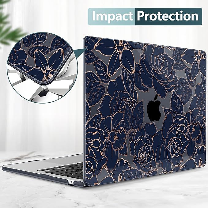 TWOLSKOO Compatible with M4 MacBook Air 15 inch Case 2025-2023 Released Model M4 A3241 M3 A3114 M2 A2941, Plastic Hard Shell & Screen Protector & Keyboard Cover & Trackpad Film, Elegant Roses