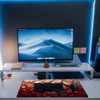 Desk Mat, Red Fire Dragon Scales Desk Pad, Cool Dragon Large Gaming Mouse Pad for Desk, 31.5"x15.7" Extended Big Computer Keyboard Mouse Pad with Non-Slip Base and Stitched Edge