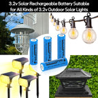 Henreepow AA 3.2v Solar Rechargeable Batteries, LiFePo4 Double A 600mAh 3.2v 1.92wh Solar Battery, 3.2v Rechargeable Batteries for Solar Lights, Wall Lantern, Solar Post Lights（AA-3.2v-6pack）