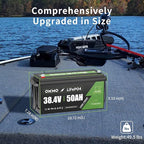 OKMO 36V 50Ah Trolling Motor LiFePO4 Lithium Battery with 100A BMS Low-Temp Protection for 36V Trolling Motor