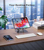 Swivel Tablet Stand with 360 Rotating Base, Adjustable Holder for Drawing, Compatible with iPad Pro/Air/Mini and More (Black)