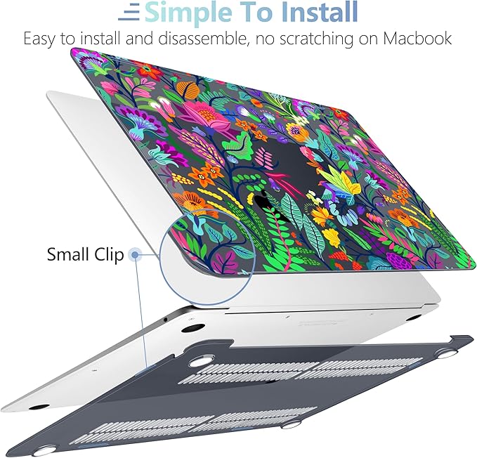MEEgoodo for MacBook Air 13 inch Case 2021 2020 2019 2018 Released A2337 M1 A2179 A1932 with Touch ID, Plastic Shell & Keyboard Cover Compatible with MacBook Air 13.3, Bright Flowers & Tropic Leaves