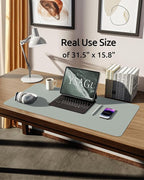 YSAGi Leather Desk Protector, Office Mat, Large Mouse Mat, Non-Slip PU Leather Blotter, Laptop Pad, Waterproof Writing Pad for Office and Home (Grayish Green, 31.5" x 15.8")