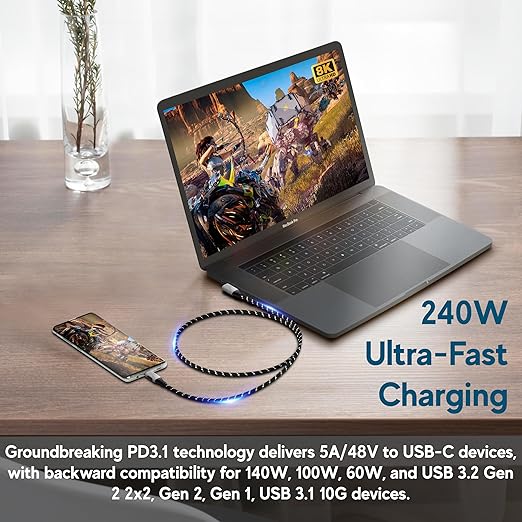LINKUP USB 4.0 USB C to USB C Cable | Thunderbolt 4/3 Compatible | Type C Charger for MacBook and iPhone | 240W Fast Charging | 40Gbps Data Transfer | 8K@60Hz Display Cord | Use with all USB C devices