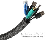 CrocSee 10ft - 3/4 inch Braided Cable Management Sleeve Cord Protector - Self-Wrapping Split Wire Loom for TV/Computer/Home Theater/Engine Bay - Black
