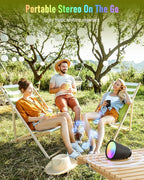 Portable Bluetooth Speaker Wireless with 9 Color Lights, 20H Playtime, Stereo Pairing, Deep Bass, IPX6 Waterproof, Bluetooth 5.3, Small Speaker for Home, Party, Outdoor, Camping, Beach, Gift