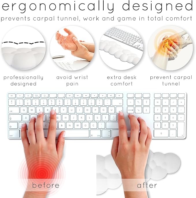Qloud Cloud Wrist Rest Keyboard Wrist Rest for Computer Keyboard Pad, Cloud Keyboard Wrist Rest, Wrist Pad for Keyboard, Memory Foam, Non Slip Base, Comes with Mouse Pad - Beige