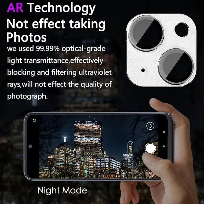 2 Pack Camera Lens Protector for iPhone 14 / iPhone 14 Plus,[Not Easy to Breakn ] AR Tempered Glass Strong Adsorption Metal Camera Cover Screen- silvery