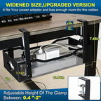 Large Under Desk Cable Management Tray - Heavy Duty Metal Cord Organizer with No Drill Installation for Office & Home Office Desks to Hide Wires & Power Strips (Black, XL)