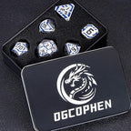 Metal DND Sci-fi Dice Set 7PCS Stripe Polyhedral Dice for Dungeons Dragons RPG Role Playing Game, Glitter D and D Dice with Gift Box D6 D8 D10 D12 D20 (Silver Blue)