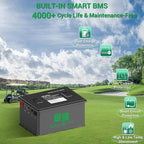 36V(38.4V) 105Ah LiFePO4 Golf Cart Battery, Built-in Smart 200A BMS, with Touch Monitor, Mobile APP, 4000+ Cycles Rechargeable Lithium Golf Cart Battery, Max 7.68kW Power Output, Perfect for Golf Cart