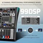 Audio Mixer, TKLBLS Professional 8 Channel DJ Mixer Board with 99-Bit DSP, Sound Board Mixing Console 7-Band EQ Output, USB Audio Interface, Bluetooth 48V Phantom Power For Karaoke Studio Streaming