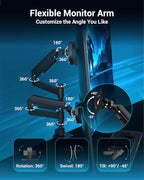 Dual Monitor Arm for 13-49 Inch Ultrawide Screens, Heavy Duty Monitor Mount for 2 Monitors up to 44lbs, Full Motion Vertical Stacked Dual Monitor Arm Desk Mount, 75/100mm VESA Mount, Black