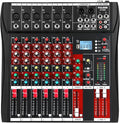 6 Channel Audio Mixer, Professional Music Mixer Board DJ Mixing Console with Bluetooth, USB/MP3 Player, Reverb, and 48V Phantom Power for Studio Recording, Karaoke, and Live Performances
