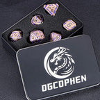 Metal DND Sci-fi Dice Set 7PCS Stripe Polyhedral Dice for Dungeons Dragons RPG Role Playing Game, Glitter D and D Dice with Gift Box D6 D8 D10 D12 D20 (Ancient Bronze&Purple)