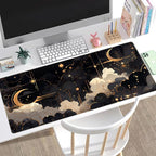 Black and Gold Celestial Desk Mat XXL Extended Gaming Mouse Pad Large Mousepad with Stitched Edges, Laptop Computer Keyboard Mouse Mat Desk Pad for Work Game Office Home Desk Decor 31.5x15.75 in