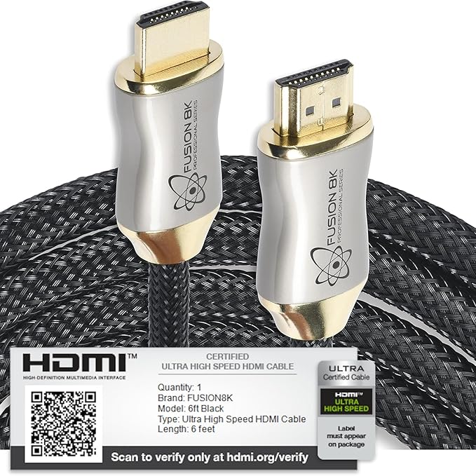 HDMI 2.1 Certified Cable Supports 10K 8K @60Hz and 4K @120Hz Compatible with All TVs, BluRay, Xbox Series X, PS5 (6 Feet)