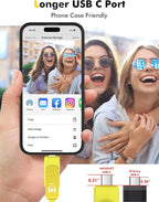 MOSDART 256GB USB3.1 Fast Speed C and A Dual Flash Drive, exFAT Memory Stick with Keychain and LED Indicator, for iPhone 15 and 16, Android Phone, iPad, MacBook, and Other Laptops,Yellow