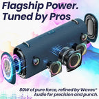 Vibe Pro Outdoor Bluetooth Speaker, 80W Peak Loud Portable Wireless Speaker, Waterproof IPX65, Deep Bass, RGB Lights, Studio Quality Sound Powered by Waves Audio, Party & Pool Ready (Blue)