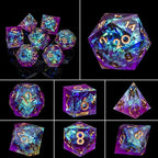 ARUOHHA DND Resin Dice Set 7Pcs Handmade Glitter Inclusions Sharp Edge Dice with Box, Lightning Polyhedral RPG Translucent D and D Dice D20 D12 D10 D8 D6 D4