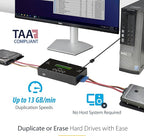 StarTech.com 1:1 Standalone Hard Drive Duplicator and Eraser, SAS/SATA HDD/SSD Cloner/Copier, Hard Drive Duplicator/Sanitizer, Harddisk/Harddrive Wiper, LCD, Toolless, TAA Compliant (SATSASDUPE11)