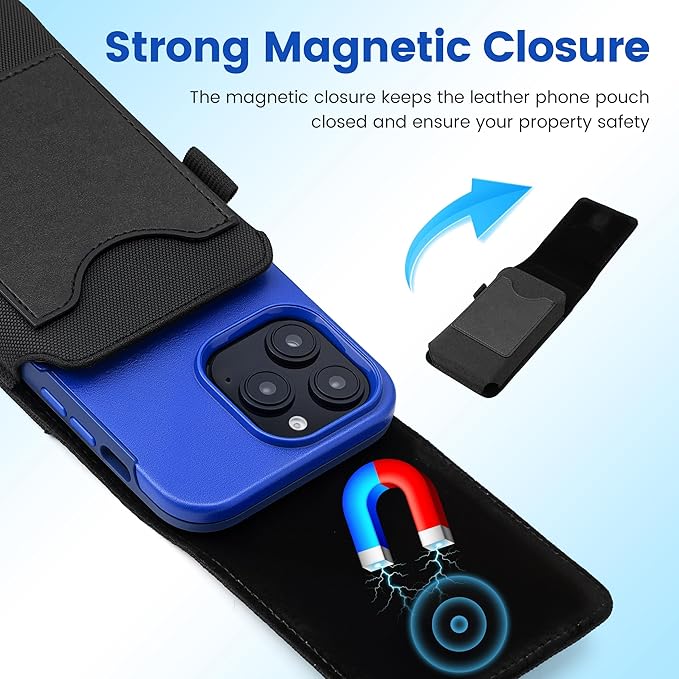 Mopaclle Nylon Phone Holster for iPhone 17 Pro iPhone 16 Pro 16e 15Pro 14 13 12 11,Samsung Galaxy S25 S24 S23 S22 S21 Cell Phone Belt Holder with Carabiner Clip & ID Card Pocket Pouch for Men Women