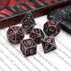 Haxtec Bloodstained Metal DND Dice Set Antique Iron Blood D&D Dice Set Dragon Scale with Leather Dice Bag Bloodsplattered Metal Polyhedral Dice Compatible with Dungeons and Dragons TTRPG Gifts