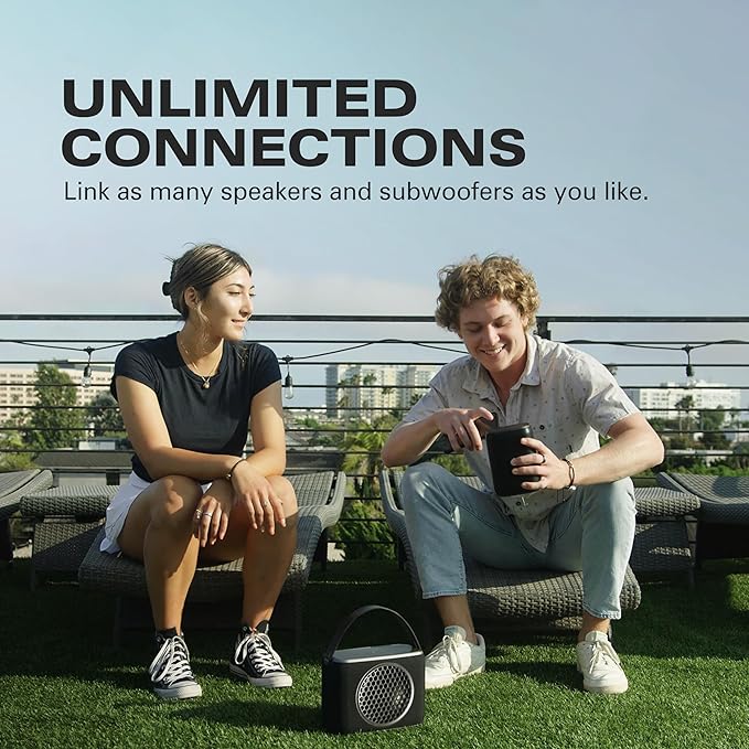 Rocksteady Stadium 2: Two Speakers and One Subwoofer 2.1 Bundle - Immersive, connectible, and up to 150 ft of Range. Up to 30 Hours of Battery Life.