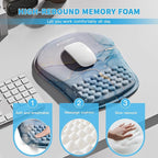 Mouse Pad with Wrist Rest, Ergonomic Mousepads with Wrist Support, Soft Lycra Fabric Memory Foam Office Desk Accessories for Comfort/Pain Relief/PC Gaming/Computer/Laptop (Pink Cyan Marble)