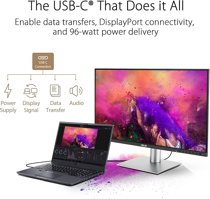 ASUS ProArt Display 27” 1440P Professional Monitor (PA278CFRV) - IPS, QHD (2560 x 1440), Pre-Calibrated, 95% DCI-P3, Daisy-chain, 100Hz, LuxPixel AGLR, Calman Verified, USB-C 96W, HDR400, 3yr warranty