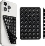 SUCKY Silicone Suction Phone Case Adhesive Mount - Anti-Slip Holder, Hands-Free Fidget Toy, Phone Accessory for iPhone and Android (Deep Black, Double V2)
