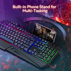 TECKNET Wired RGB Gaming Keyboard - 26-Key Anti-Ghosting, 13 Lighting Modes, Spill-Resistant, 108 Membrane Keys, Plug & Play - with Ergonomic Wrist Rest & Phone Holder for Windows/Mac (Black)