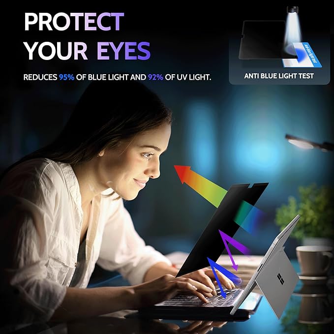 Privacy Screen for 13 Inch Surface Pro 11/10/9/8/X, MagicSuction™ Removable Anti Spy Black Protector, Glare Blue Light Filter for Microsoft Laptop Computer Monitor
