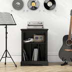 Farmhouse Record Player Stand, 3 Tier Turntable Stand with Vinyl Record Storage ,Wood Record Holder Cabinet Dispaly Shelf for Living Room,Bedroom,Office,Black