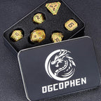 Metal DND Sci-fi Dice Set 7PCS Stripe Polyhedral Dice for Dungeons Dragons RPG Role Playing Game, Glitter D and D Dice with Gift Box D6 D8 D10 D12 D20 (Yellow Green)