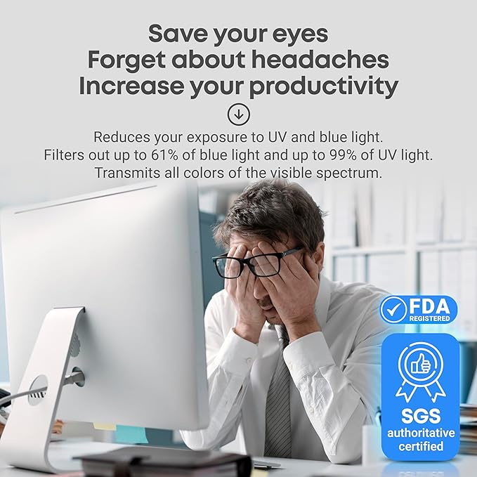 VINTEZ Blue Light Screen Protector for 23 Inch Computer Monitor and Laptop – Anti-UV Blue Light Blocking Film for Desktop PC, Eye Protection Filter, 20.6" x 12", 1 Pack
