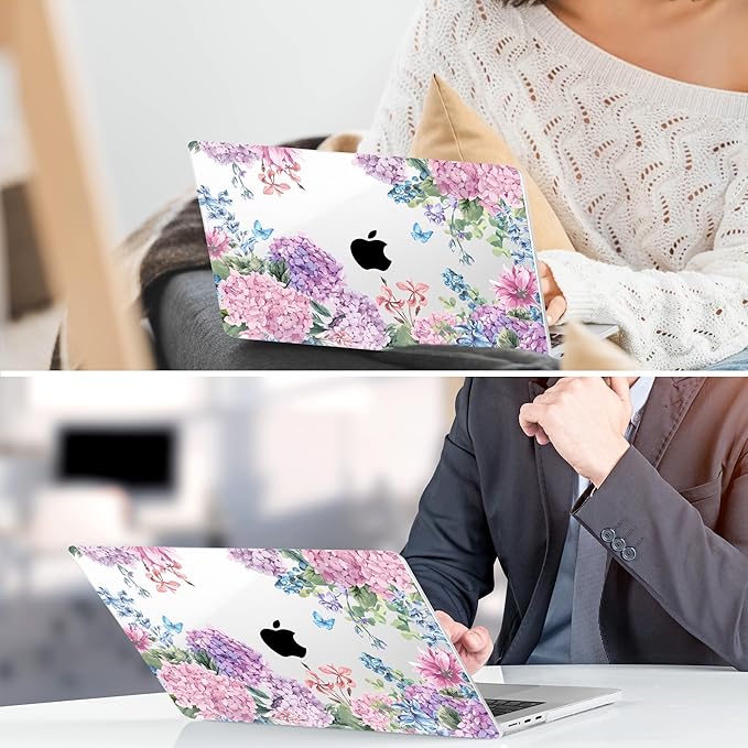 TWOLSKOO for M4 MacBook Air 13.6 inch Case 2025-2022 Release M4 A3240 M3 A3113 M2 A2681, Plastic Hard Shell & Screen Protector & Keyboard Cover & Trackpad Film, Colorful Hydrangea