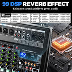 8-Channel Professional Audio Mixer, FX-8usb Mixing Console with XLR Inputs, Bluetooth, 99 DSP Effects, MP3, USB Interface for Podcast, Music, Recording, PC 13.39"x3.54"x14.57"inches
