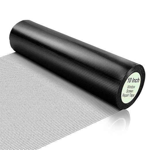Extra Wide 10 inch x 20 ft Window Screen Tape Mesh Repair Strong Adhesive Waterproof Fiberglass Screen Repair Kit Patch for Window Door Tears Holes(Black)